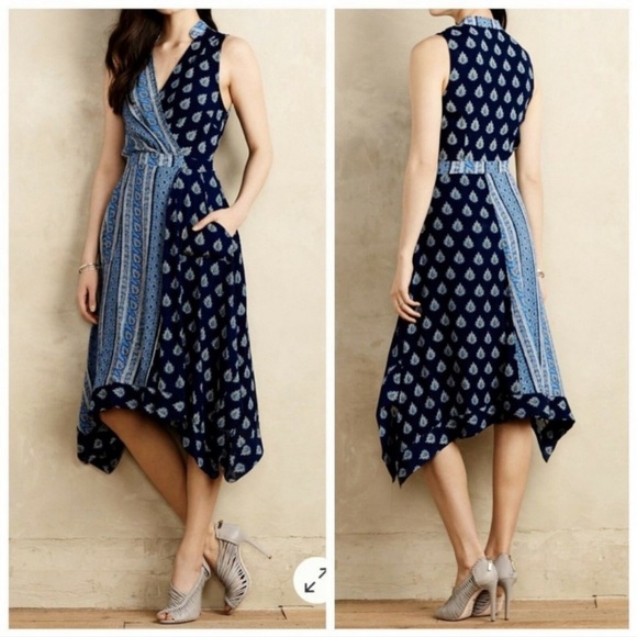 Maeve Dresses & Skirts - Anthropologie Maeve Eclipse Faux Wrap Paisley Handkerchief Midi Dress Size 4